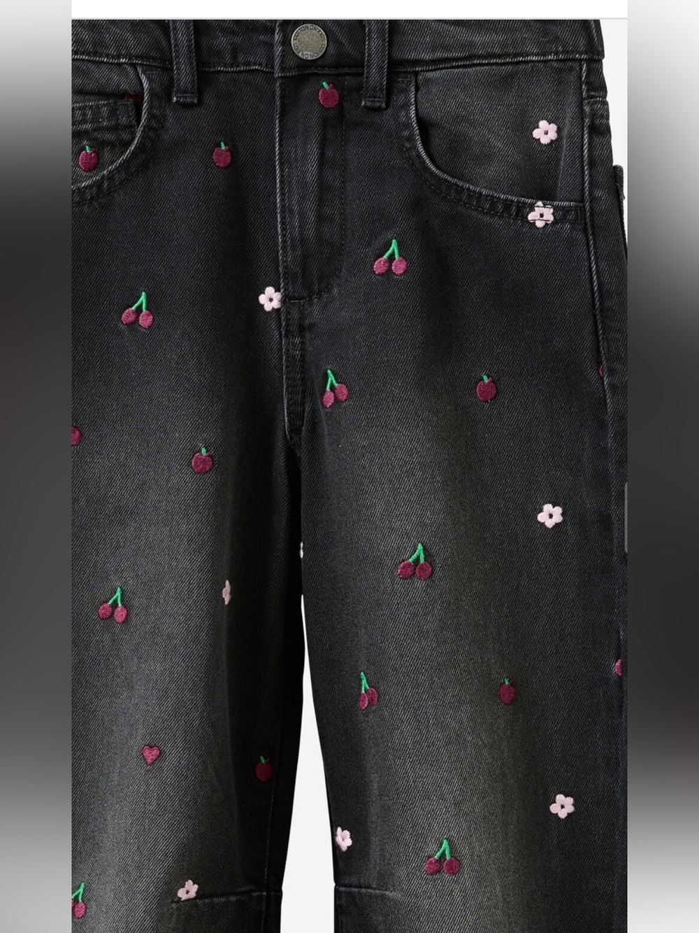 Cotton On Kids- Girls Black Pants with Small Cherry and Floral Accent Size 6